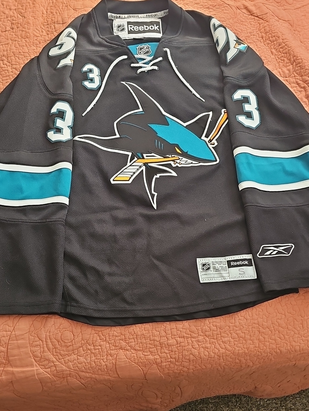 Reebok San Jose Sharks Black Teal Hockey Jersey